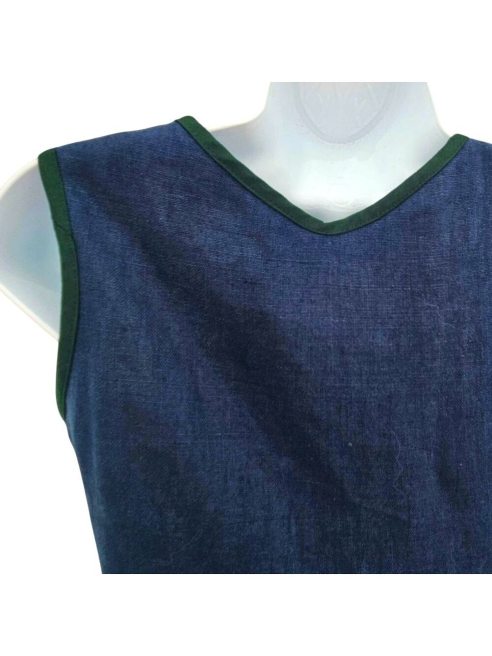 Vintage 80s 90s Handmade Dirndl Dress Blue and White Cotton Polyester XXS - Picture 14 of 16